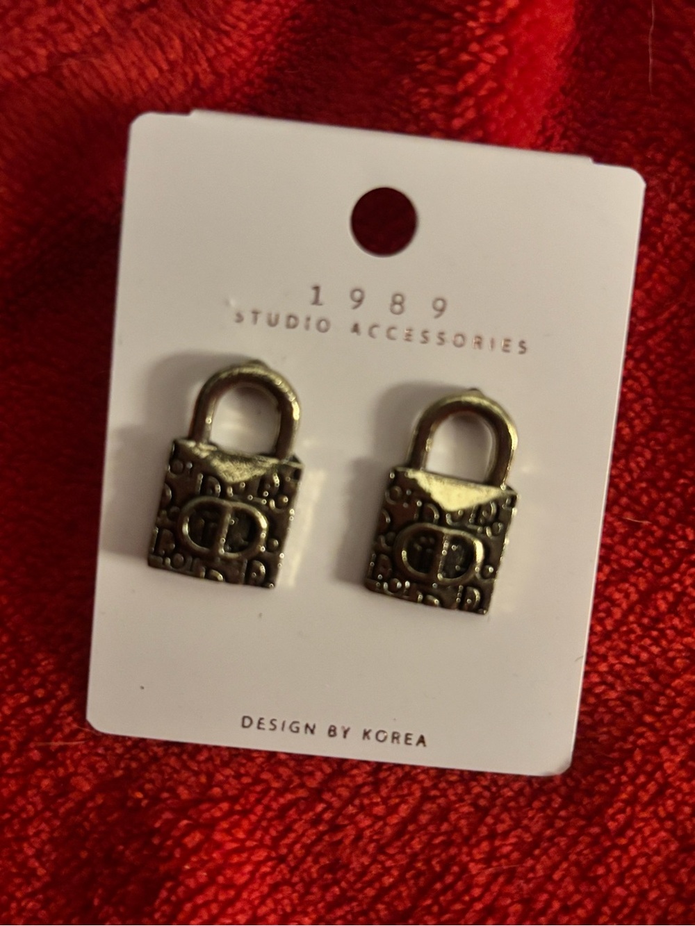 1989 Studio Accessories Padlock Stud Earrings - Antique Gold